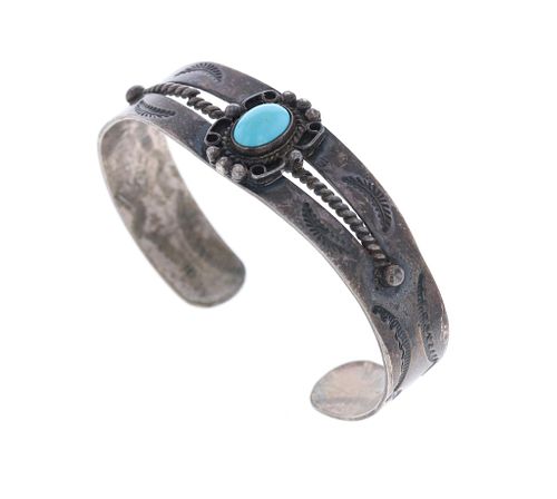 Navajo Fred Harvey Silver Turquoise Bracelet 1900-