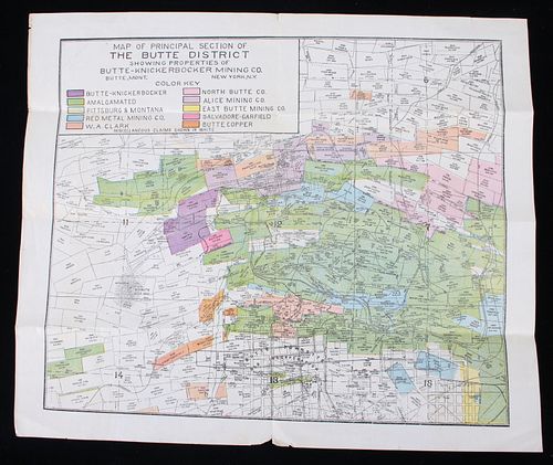Butte, Montana Mining Claims Map Circa 1896