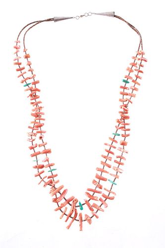 Navajo Sterling Silver Red Branch Coral Necklace