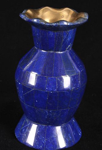 Natural Lapis Lazuli Mosaics Brass Handmade Vase