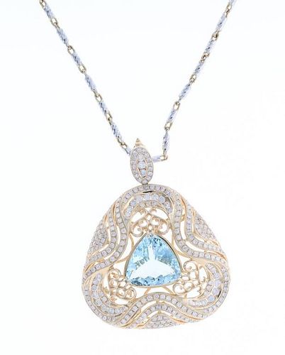 Aquamarine Diamond & 14k Yellow Gold Necklace
