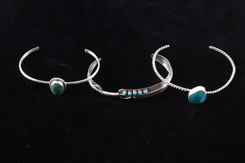 Navajo Bisbee Turquoise Three Bracelets (3)