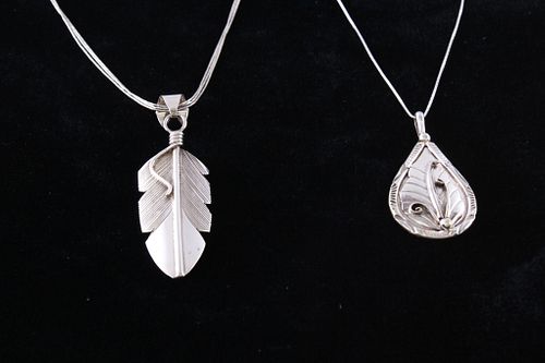 Navajo Sterling Feather Signed Necklaces (2)