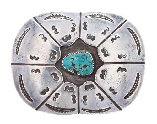 Navajo Pat Chee Sterling Silver Turquoise Buckle