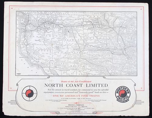 Northern Pacific Railway Wall Map c. 1940