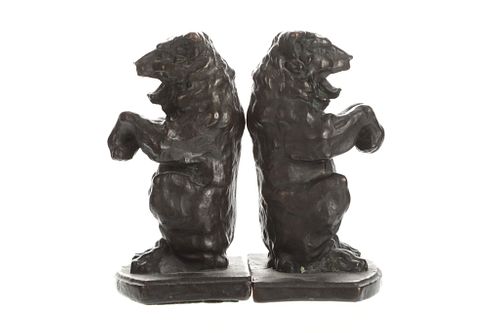Bronze Over Chalkware Bear Bookends c. Early 1900s