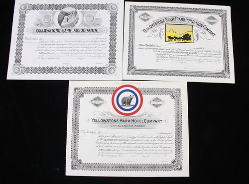 Yellowstone Park Stock Certificates (3)
