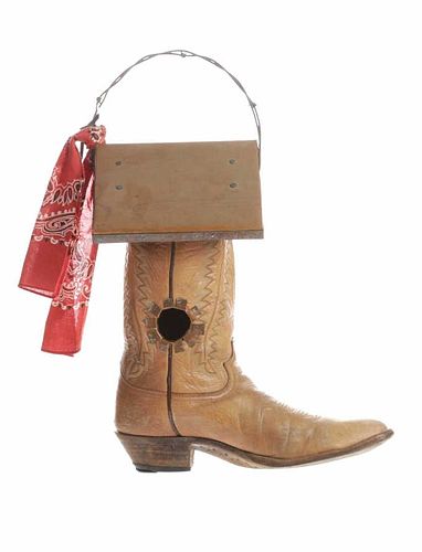 Western Cowboy Boot Rustic Tin Bird House