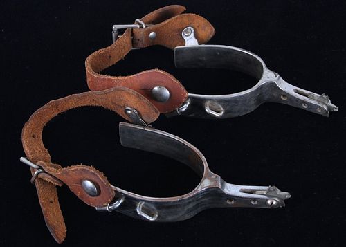 Double Strap 5 Star Rowel Bull Riding Spurs c 1960