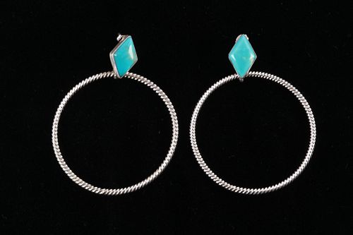 Navajo V Betone Sterling Silver Turquoise Earrings