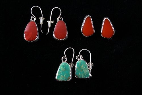 Navajo Turquoise, Coral & Jasper Earrings (3 Sets)
