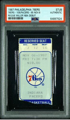 Reggie Miller NBA Debut Ticket November 6  1987 PSA POP 1!