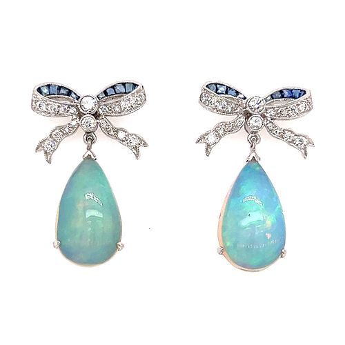 18k Sapphire Diamond Opal Earrings