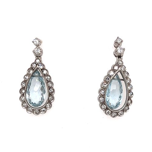 Platinum Aqua Diamond Dangle EarringsÂ 