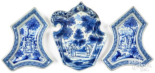 Three Dutch blue and white Delft sweetmeat dishes
