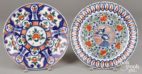 Two polychrome Delft chargers, 18th c.