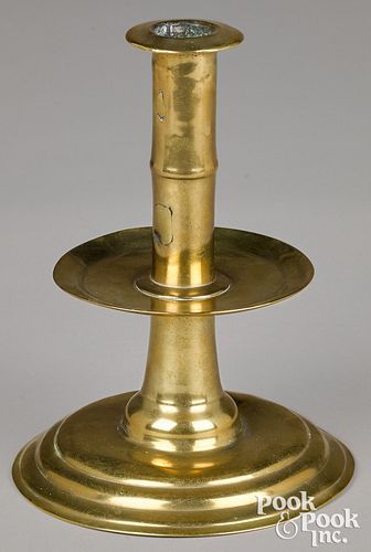 English brass trumpet candlestick, late 17th c.