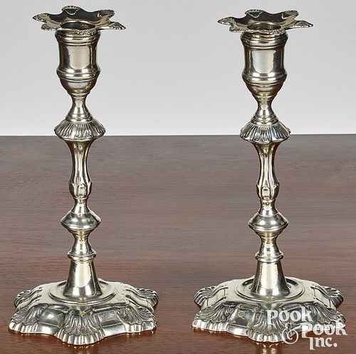 Pair of English paktong candlesticks, mid 18th c.