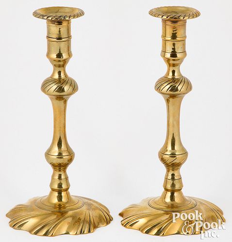 Pair of English brass swirl base candlesticks