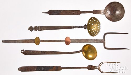 Five wrought iron utensils, 19th c.