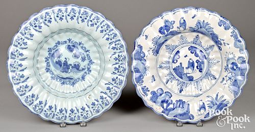 Two Dutch blue and white Delft lobed chargers