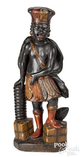 Carved and painted blackamoor tobacconist figure