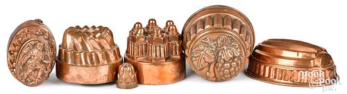 Six copper food molds, late 19th c.