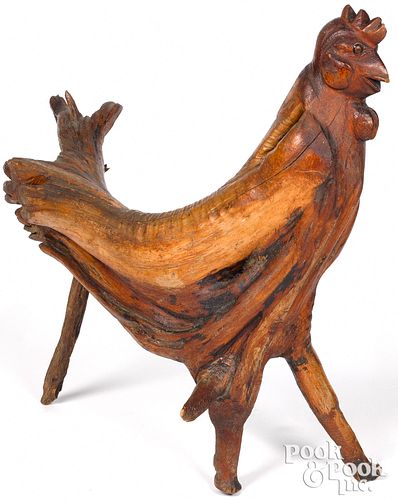 Carved root sculpture of a rooster, early 20th c.