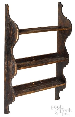Stained pine hanging shelf, 19th c.