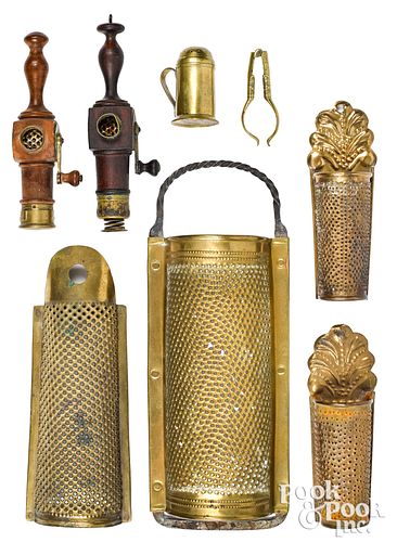 Brass kitchen accessories, 19th c.