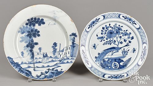 Two Delft blue and white chargers, 18th c.