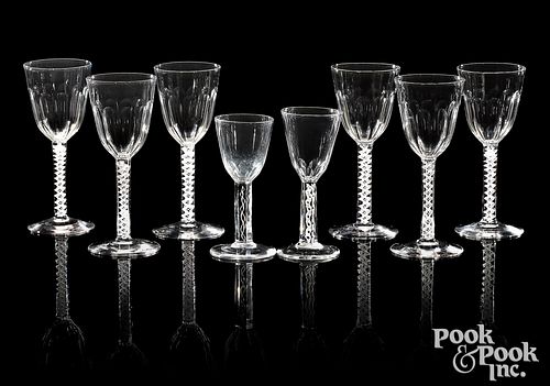 Eight twist stem wine and cordial glasses