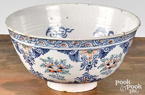 English polychrome Delft punch bowl, mid 18th c.