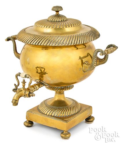 English brass hot water urn, 19th c.