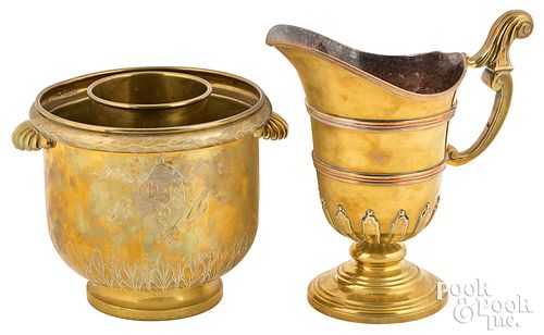 French brass wine cooler and pitcher, 18th/19th c.