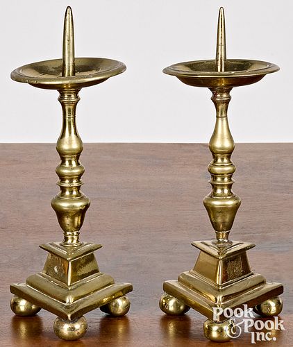 Pair of brass pricket candlesticks, 19th c.