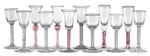 Twelve twist stem wine glasses