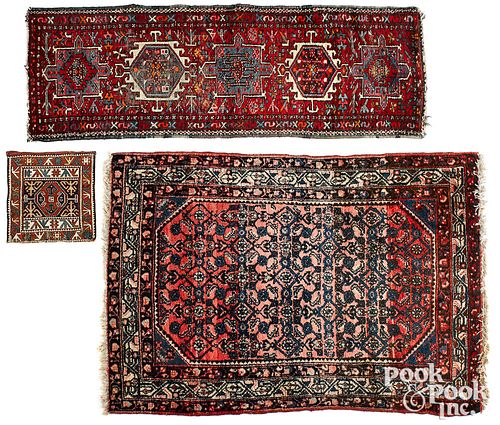 Two Hamadan mats, together with a Sumak bagface