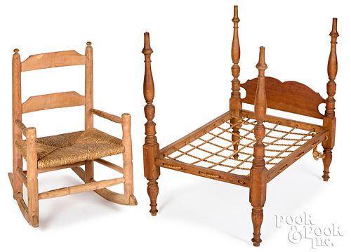 Child's rocking chair, 19th c., and a doll bed