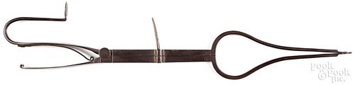 Delicate wrought iron ember tongs, probably 20th c