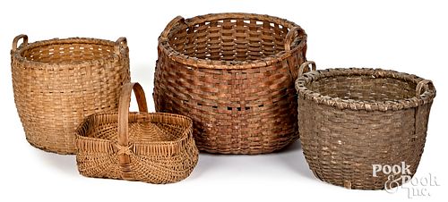 Four split oak baskets, late 19th c.