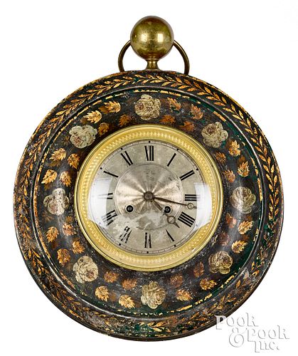 French tole decorated wall clock, 19th c.