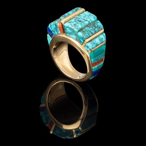 Charles Loloma, Gold and Stone Inlay Ring