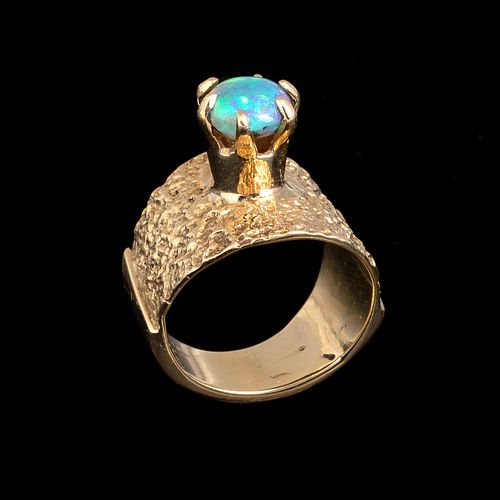 Charles Loloma, Tufa Cast Gold and Opal Ring