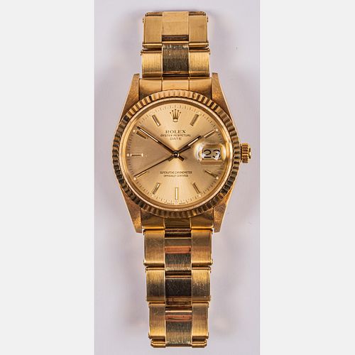 14kt Yellow Gold Rolex Oyster Perpetual Date Unisex Watch