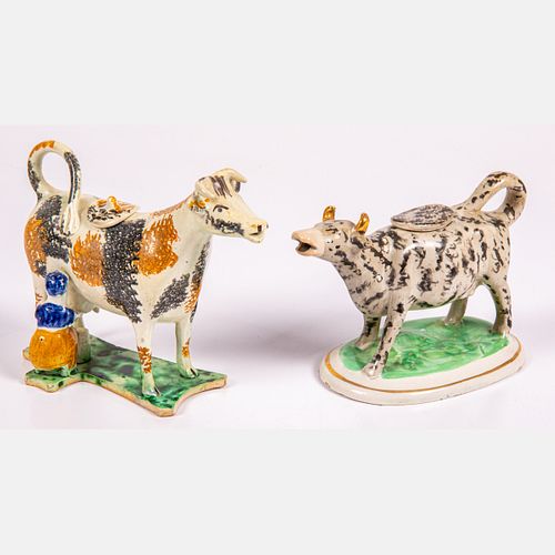 Two English Soft Paste Cow Form Creamers