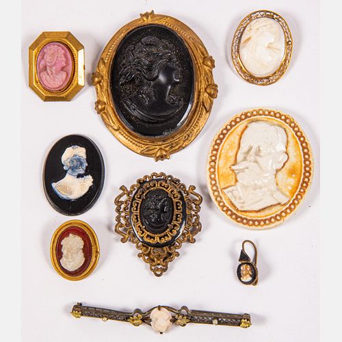 Nine Cameo Medallions and Brooches