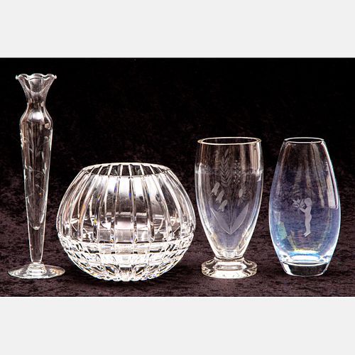  Unsigned Etched Crystal and Glass Vases