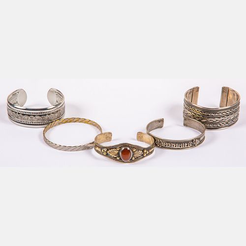 Five Silver Plated Cuff Bracelets
