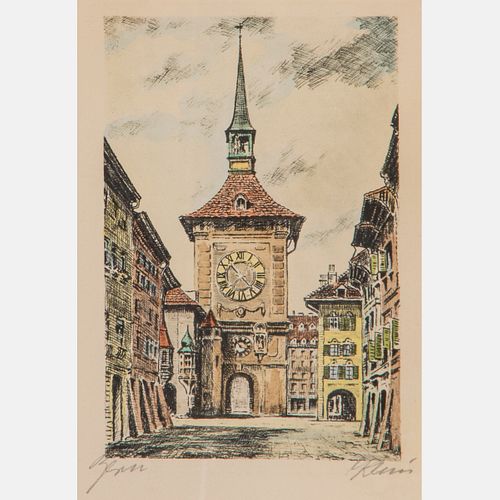 Two Hand Colored Lithographs Zytglogge Tower, Bern